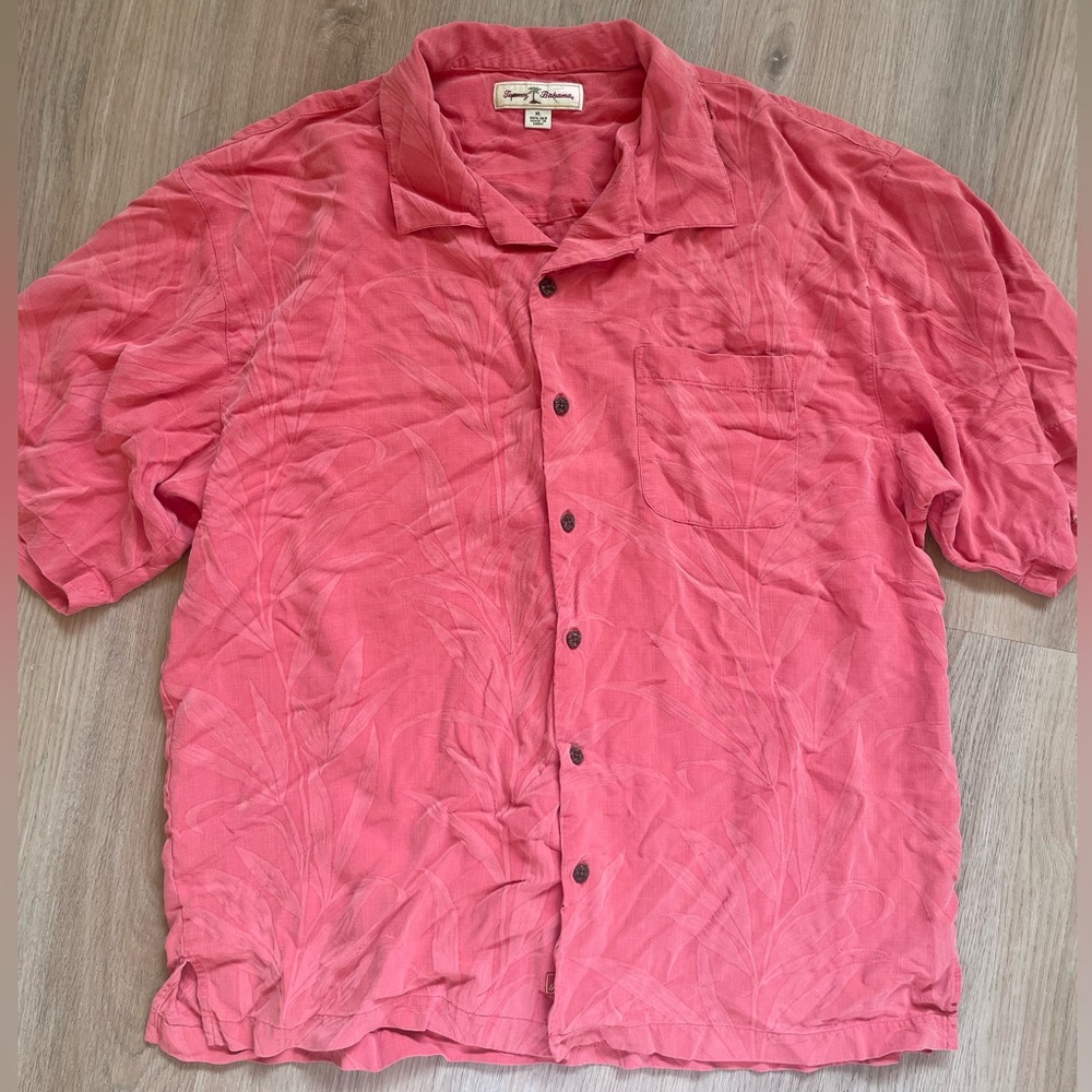 Tommy Bahama Coral Silk Shirt 100% Silk Size XL